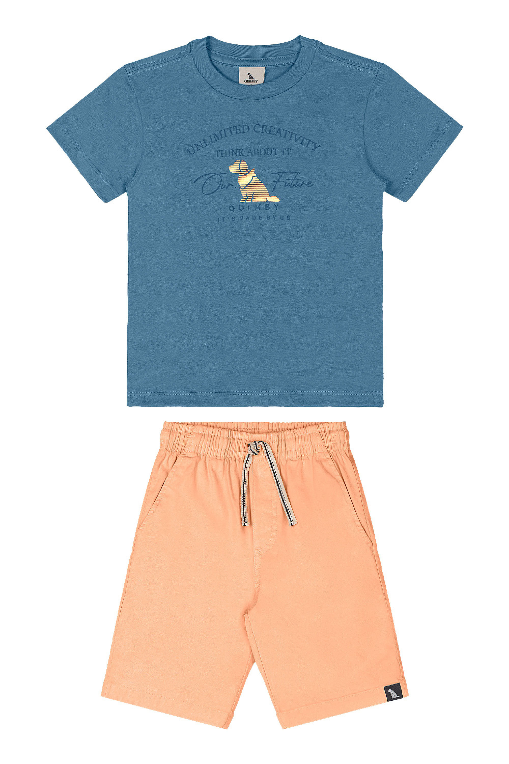Conjunto Infantil Camiseta e Bermuda Ajustável (Azul) Quimby - Imagem 14